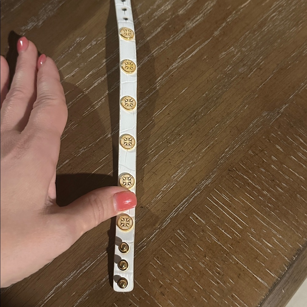 Leather Bracelet by Rustic Cuff White and Gold Logo Bracelet - Picture 3 of 4